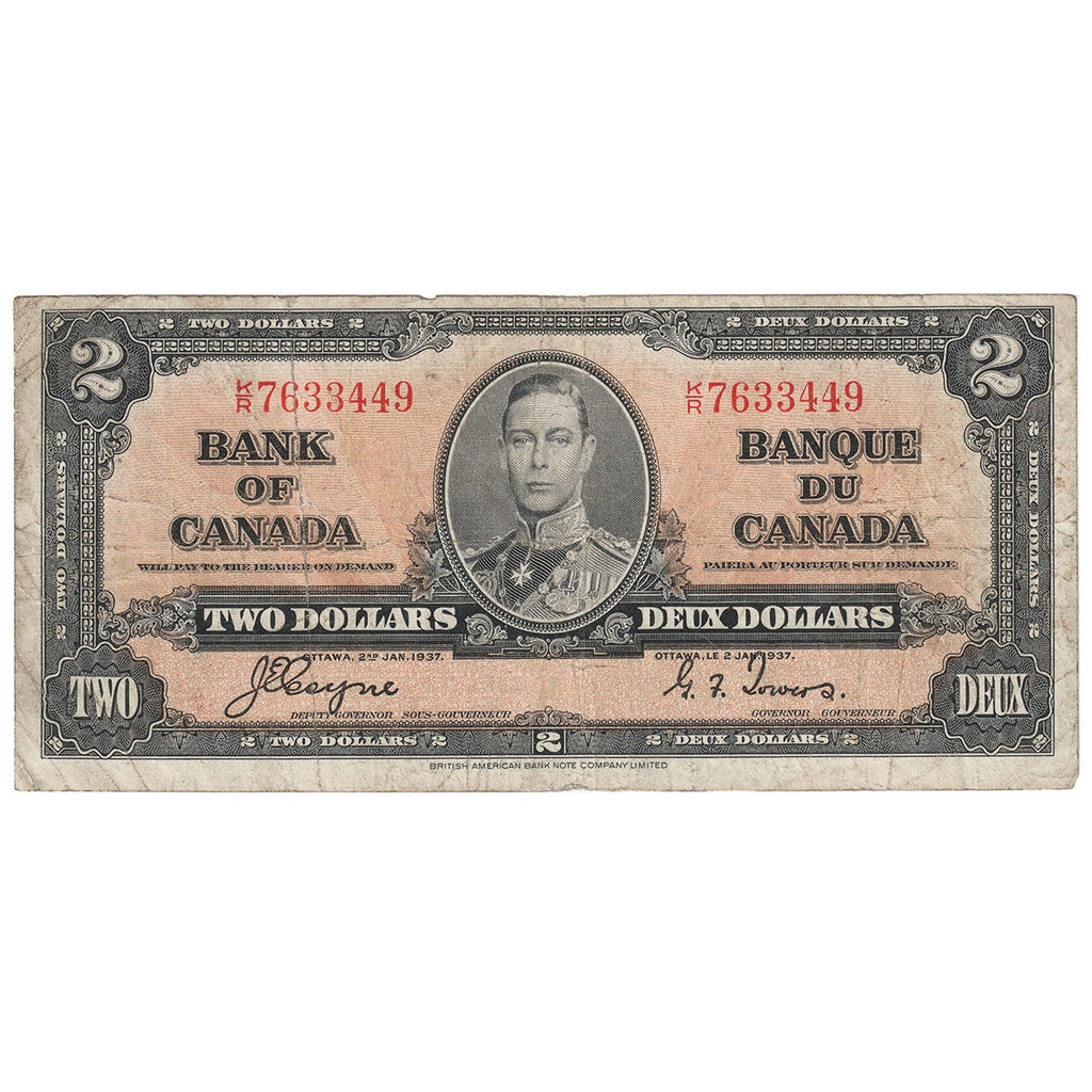 BC-22c 1937 Canada $2 Coyne-Towers, K/R, VG