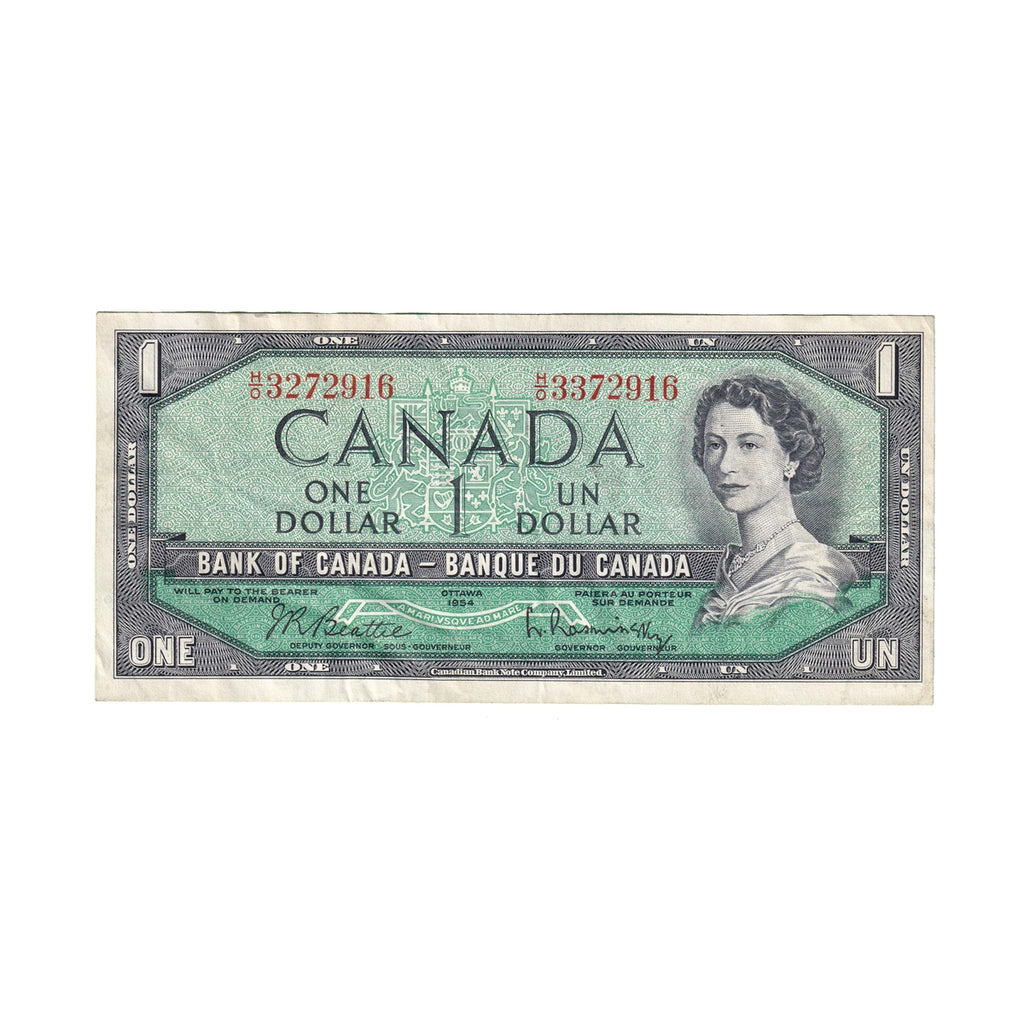BC-37b 1954 Canada $1 Beattie-Rasminsky, H/O, Extra Fine (EF40)