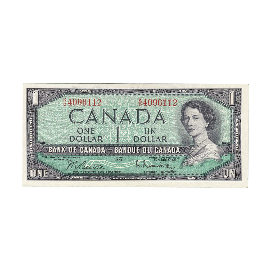 BC-37b 1954 Canada $1 Beattie-Rasminsky, K/O, Almost Uncirculated (AU50)