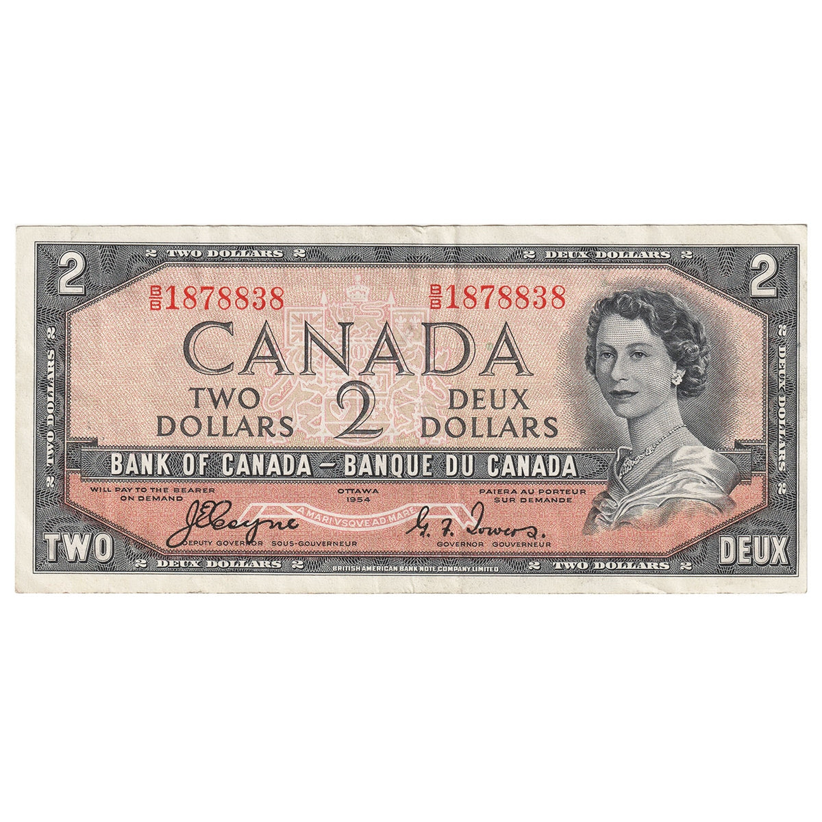 BC-30a 1954 Canada $2 Coyne-Towers, Devil's Face, B/B, Extra Fine (EF40)