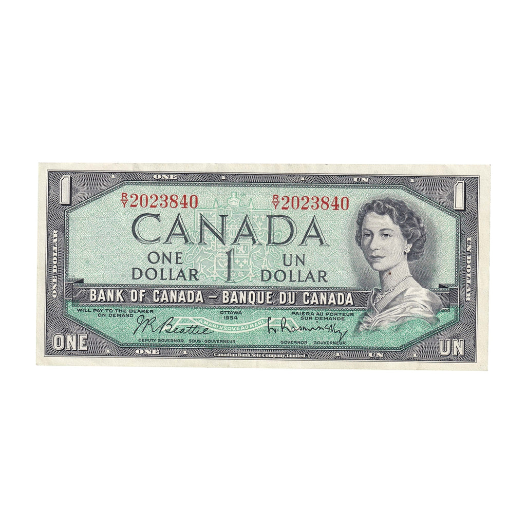 BC-37b 1954 Canada $1 Beattie-Rasminsky, R/Y, Extra Fine (EF40)