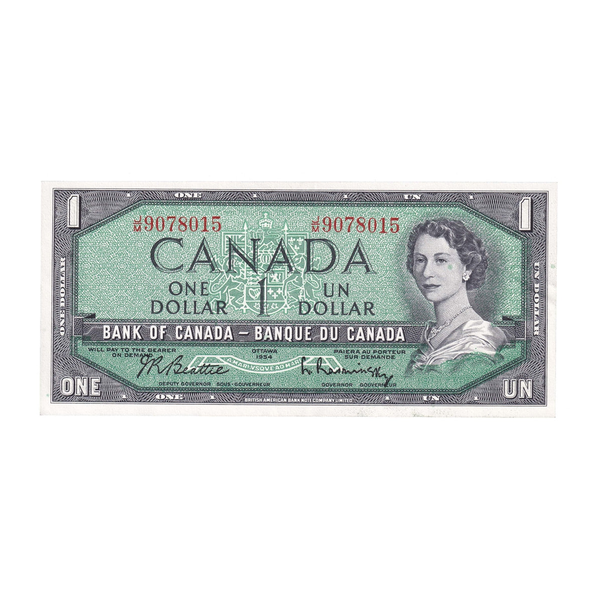 BC-37b-i 1954 Canada $1 Beattie-Rasminsky, J/M, EF-AU (EF45)