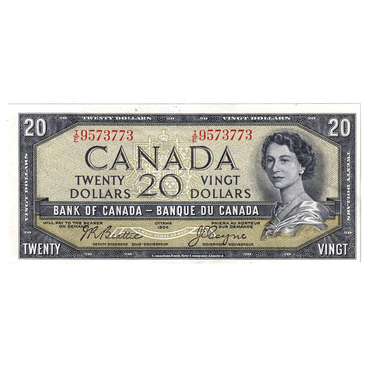 BC-41a 1954 Canada $20 Beattie-Coyne, I/E, Almost Uncirculated (AU50)