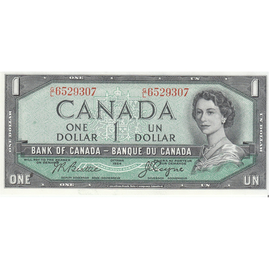 BC-37a 1954 Canada $1 Beattie-Coyne, G/L, Uncirculated (MS60)