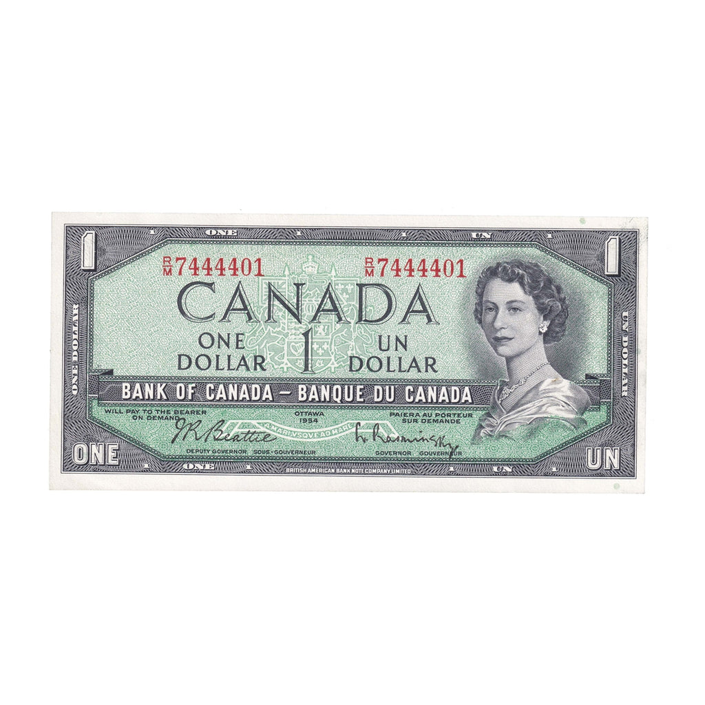 BC-37b-i 1954 Canada $1 Beattie-Rasminsky, R/M, Uncirculated (MS60)