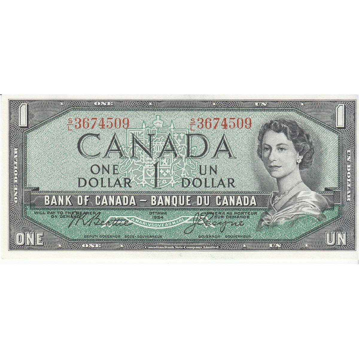 BC-37a 1954 Canada $1 Beattie-Coyne, S/L, Uncirculated (MS60)