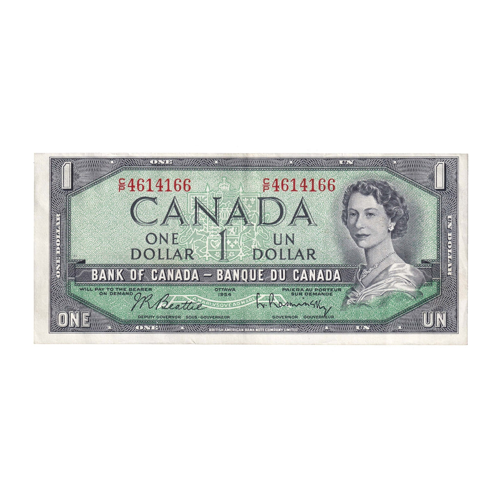 BC-37b-i 1954 Canada $1 Beattie-Rasminsky, C/P, Extra Fine (EF40)