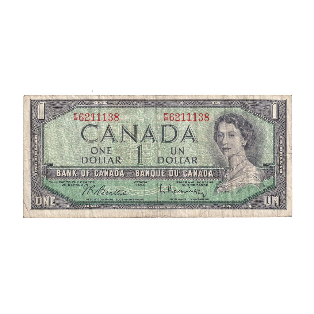 BC-37b-i 1954 Canada $1 Beattie-Rasminsky, F/P, Fine (F12)