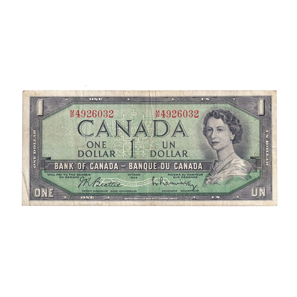 BC-37b-i 1954 Canada $1 Beattie-Rasminsky, M/P, F-VF (F15)