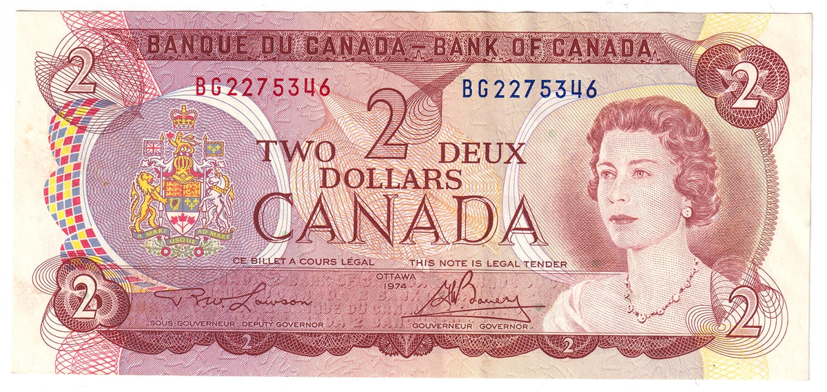 BC-47a 1974 Canada $2 Lawson-Bouey, BG, EF-AU (EF45)