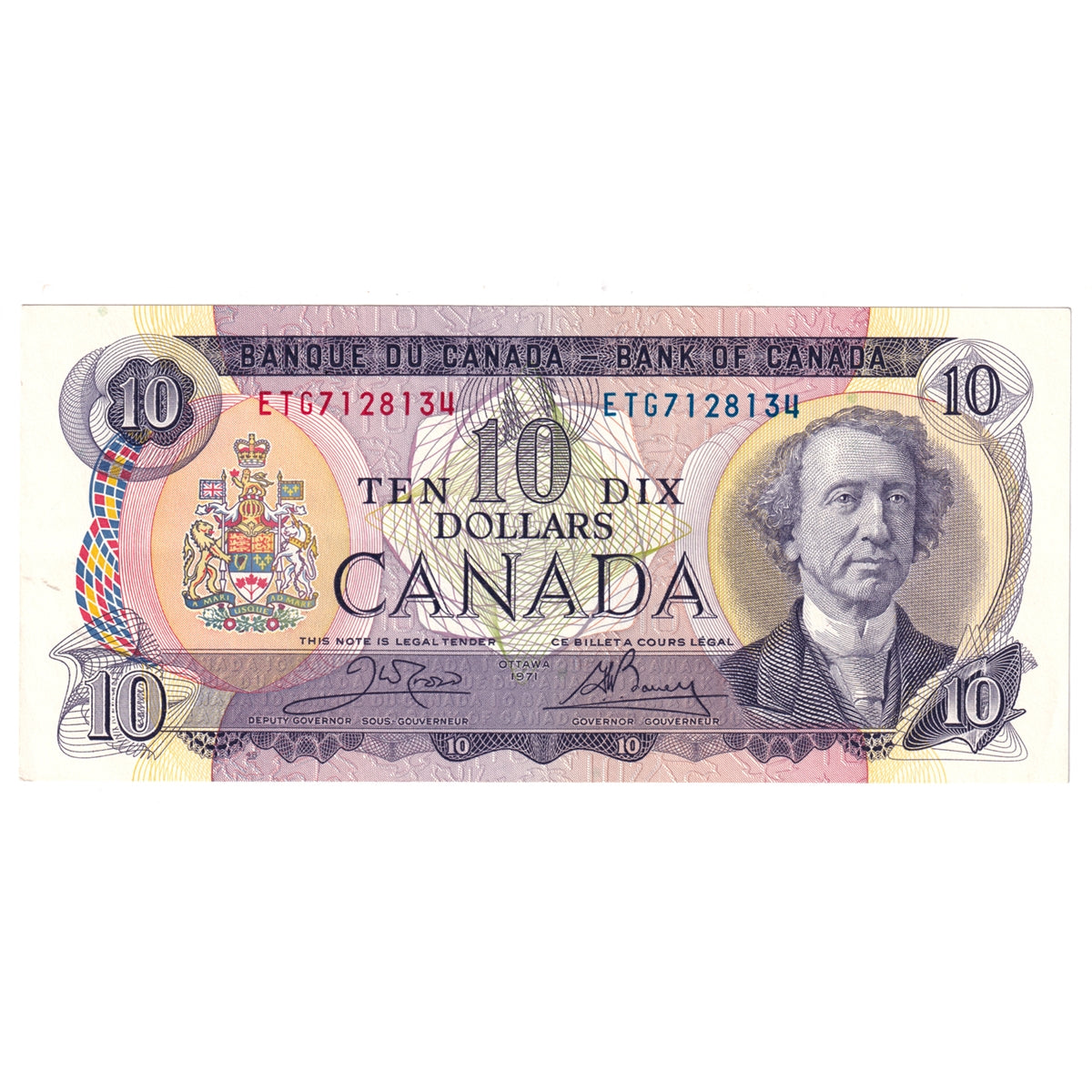BC-49d 1971 Canada $10 Crow-Bouey, ETG, Almost Uncirculated (AU50)