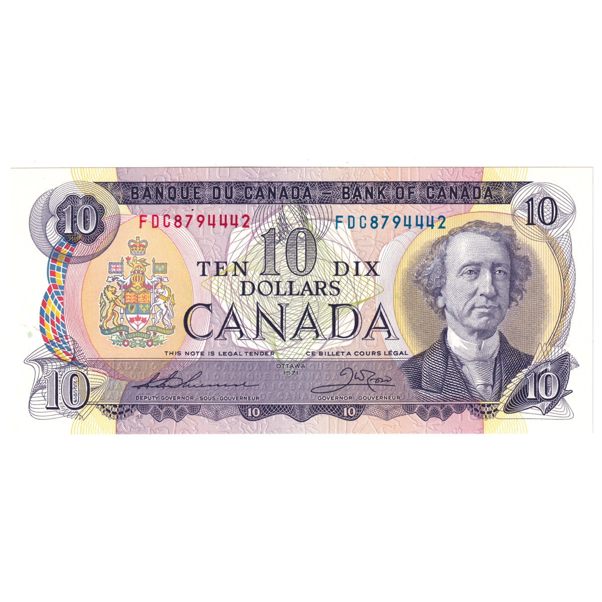 BC-49e 1971 Canada $10 Thiessen-Crow, FDC, Uncirculated (MS60)