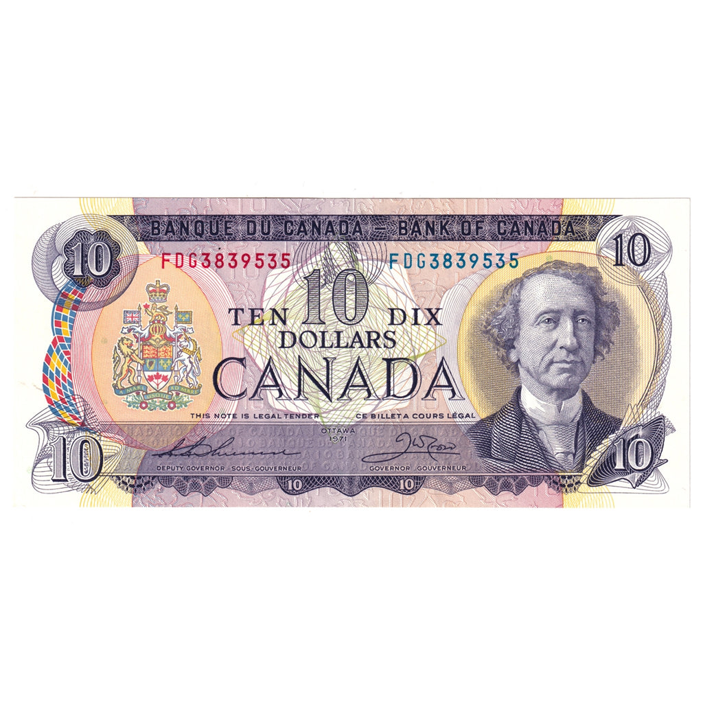 BC-49e 1971 Canada $10 Thiessen-Crow, FDG, Almost Uncirculated (AU50)