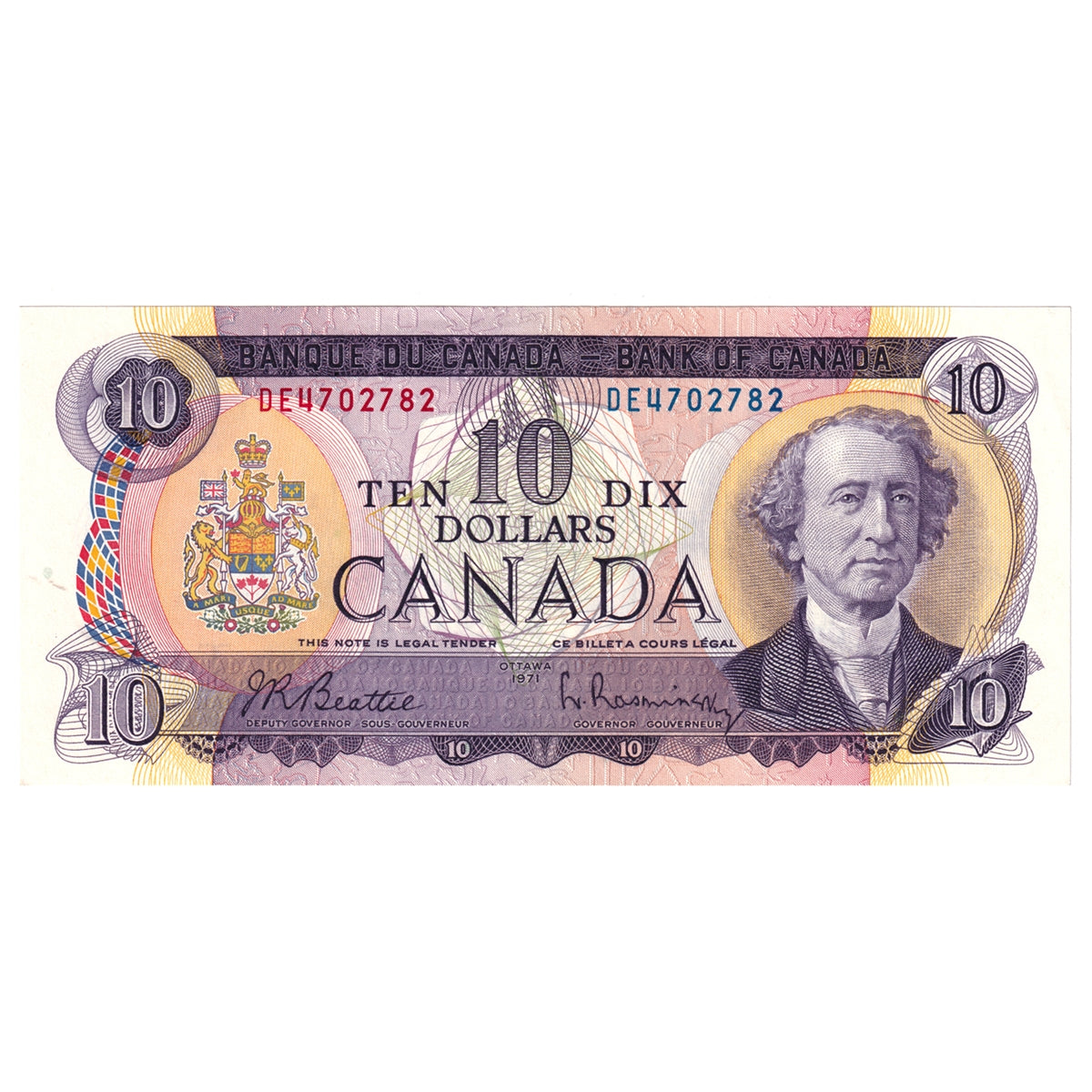 BC-49a 1971 Canada $10 Beattie-Rasminsky, DE, AU-UNC (AU55)