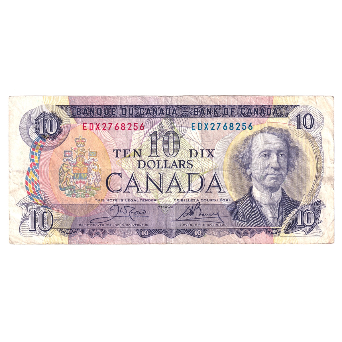 BC-49dA 1971 Canada $10 Crow-Bouey, EDX, Lithographed, F-VF (F15)