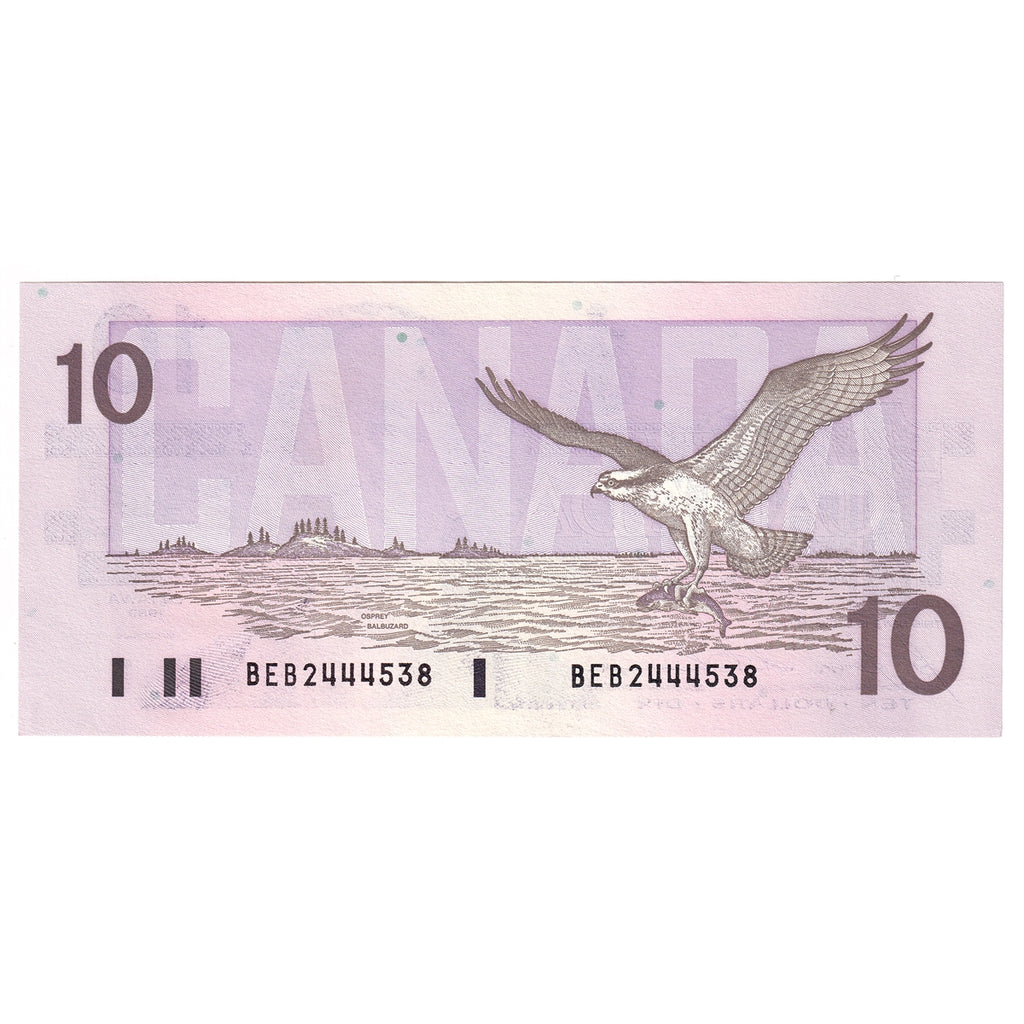 BC-57b 1989 Canada $10 Bonin-Thiessen, BEB, Almost Uncirculated (AU50)
