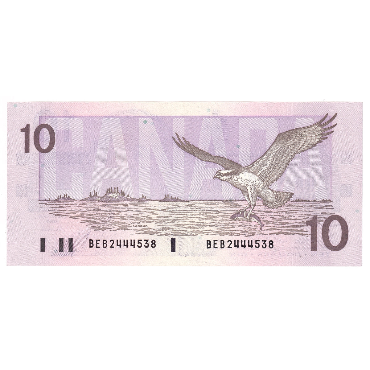 BC-57b 1989 Canada $10 Bonin-Thiessen, BEB, Almost Uncirculated (AU50)