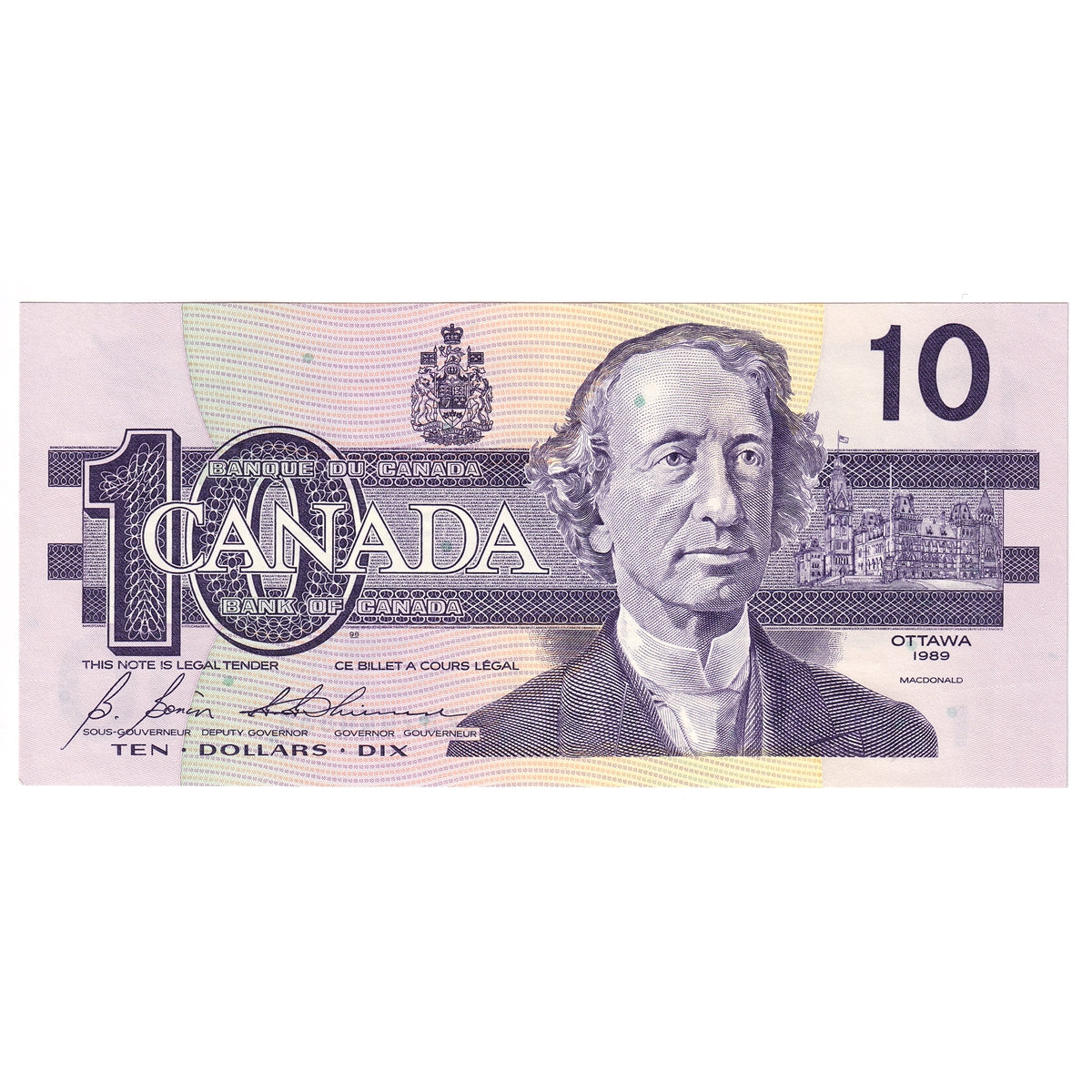 BC-57b 1989 Canada $10 Bonin-Thiessen, BEB, Almost Uncirculated (AU50)