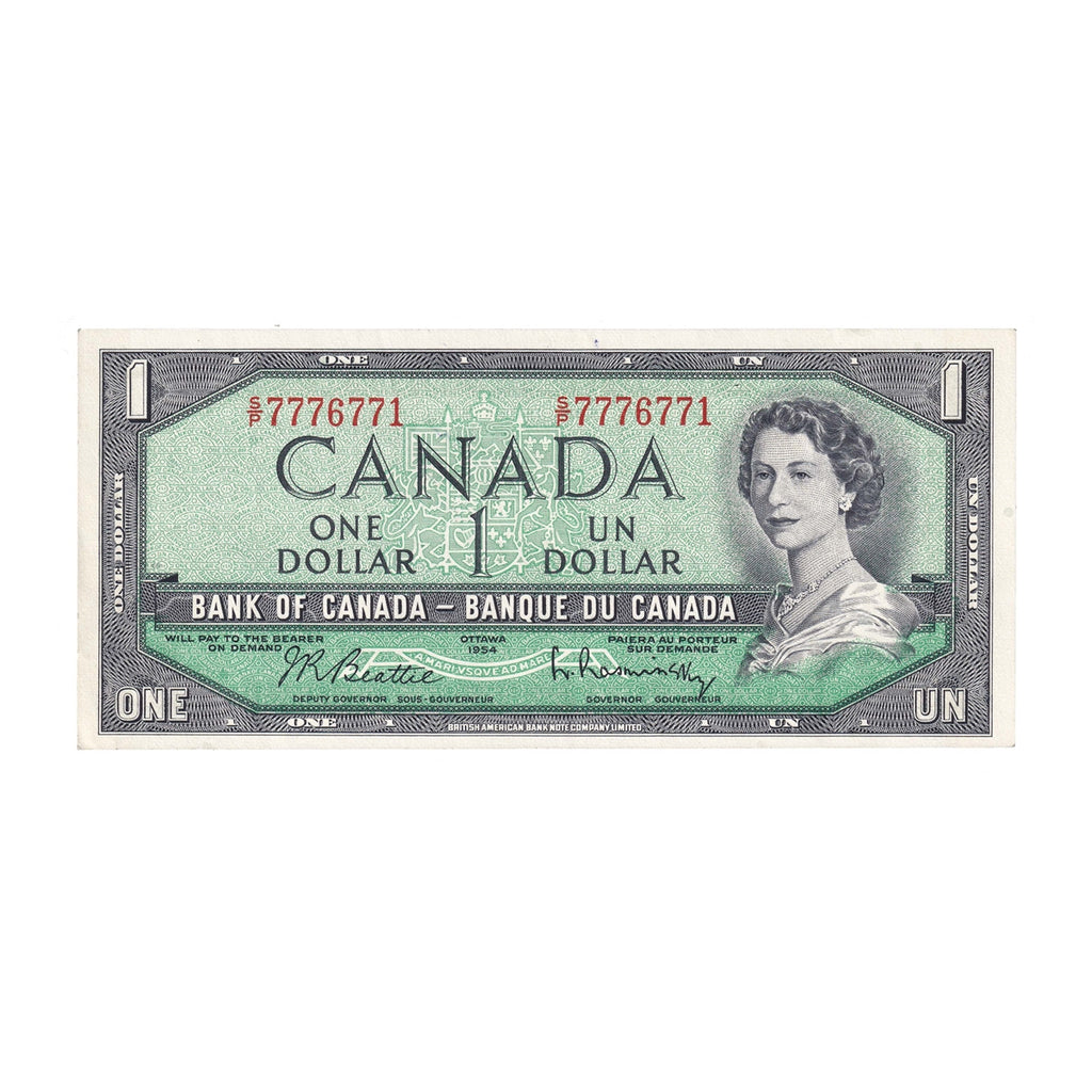 BC-37b-i 1954 Canada $1 Beattie-Rasminsky, S/P, EF-AU (EF45)