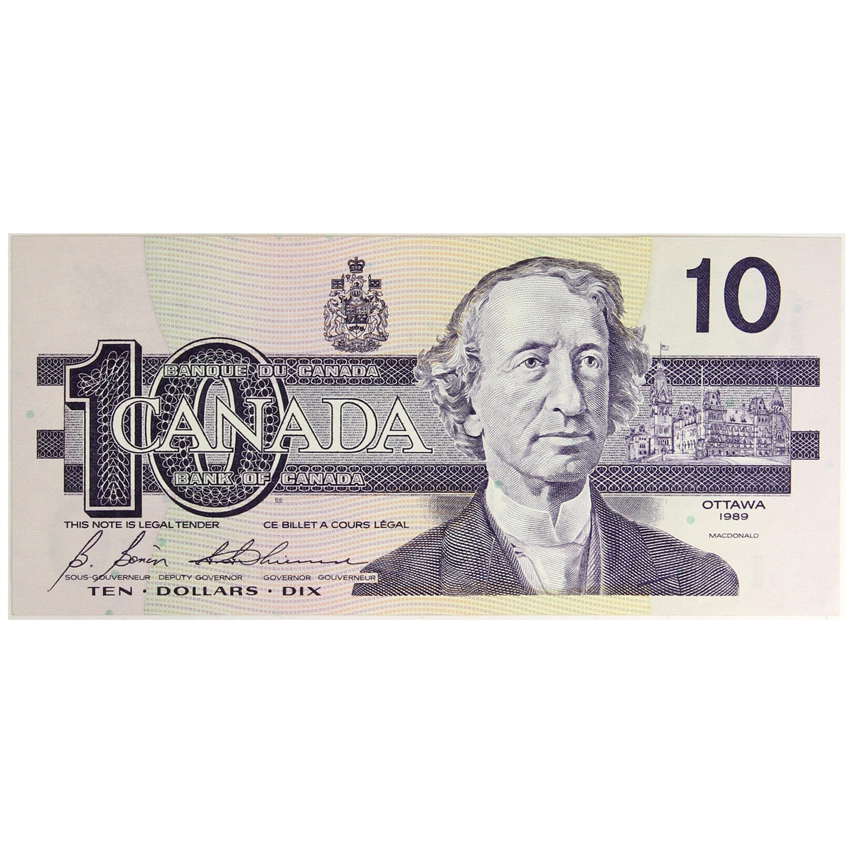 BC-57b 1989 Canada $10 Bonin-Thiessen, BDK, Almost Uncirculated (AU50)