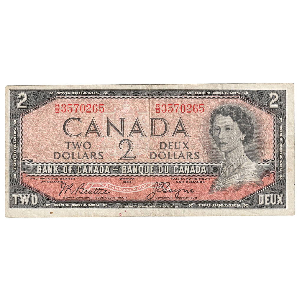 BC-38a 1954 Canada $2 Beattie-Coyne, R/B, F-VF (F15)