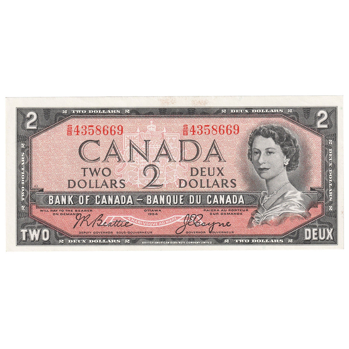 BC-38a 1954 Canada $2 Beattie-Coyne, S/B, AU-UNC (AU55)