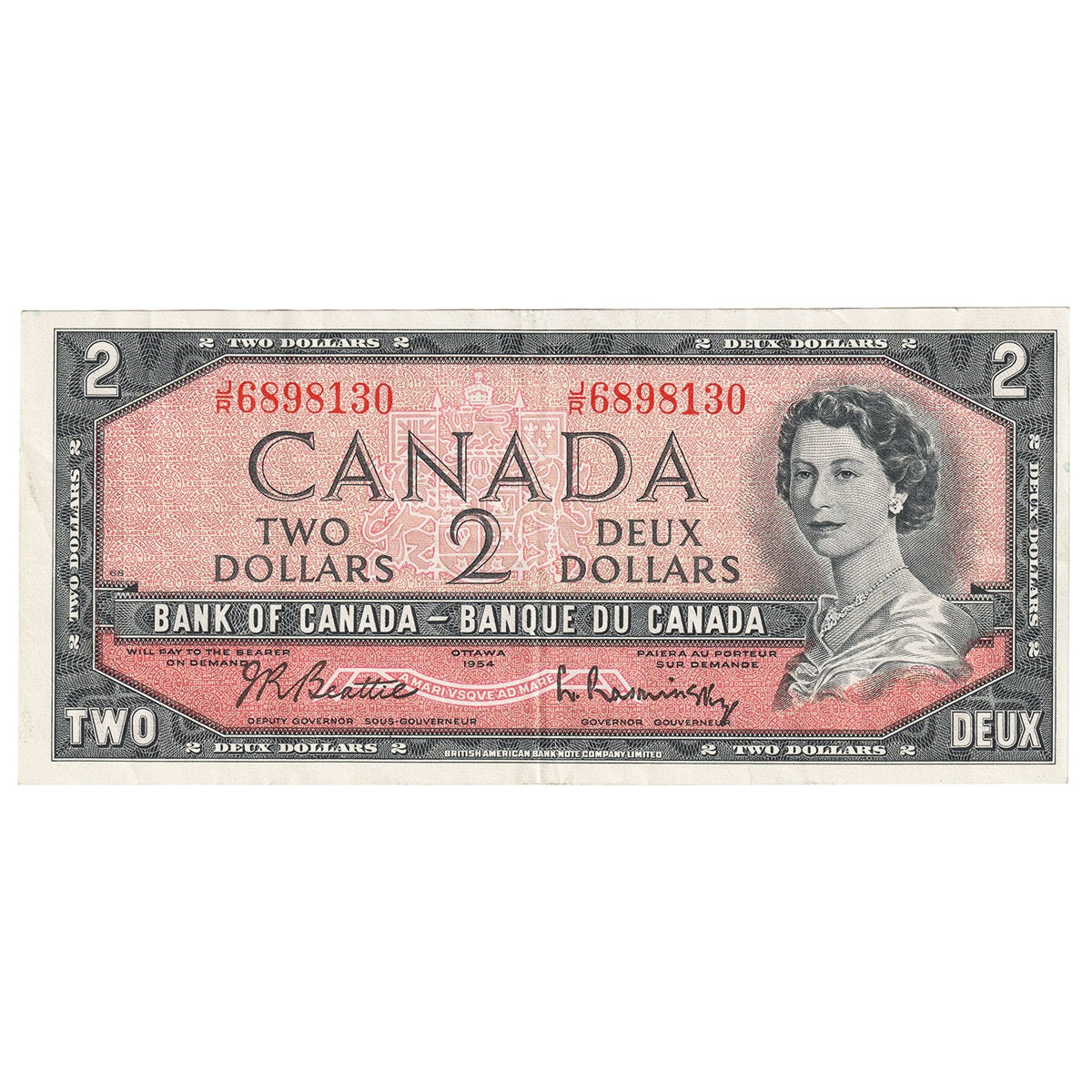 BC-38b 1954 Canada $2 Beattie-Rasminsky, J/R, VF-EF (VF30)