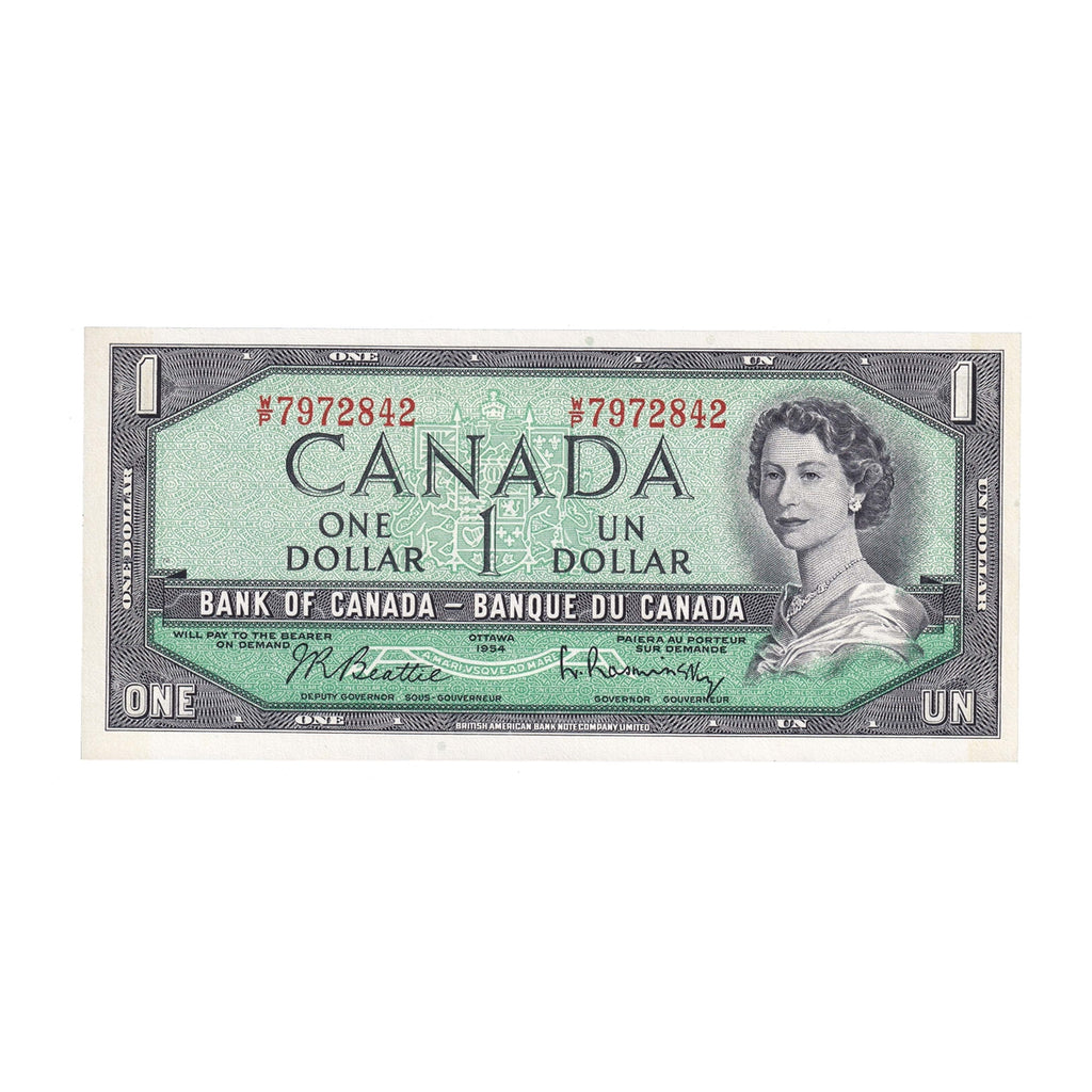 BC-37b-i 1954 Canada $1 Beattie-Rasminsky, W/P, Choice Uncirculated (CUNC63)