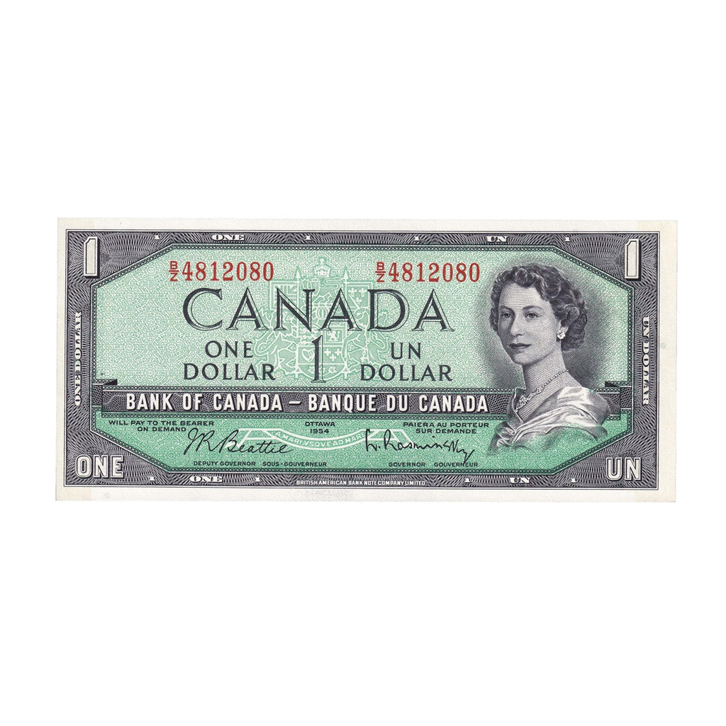 BC-37b-i 1954 Canada $1 Beattie-Rasminsky, B/Z, Choice Uncirculated (CUNC63)