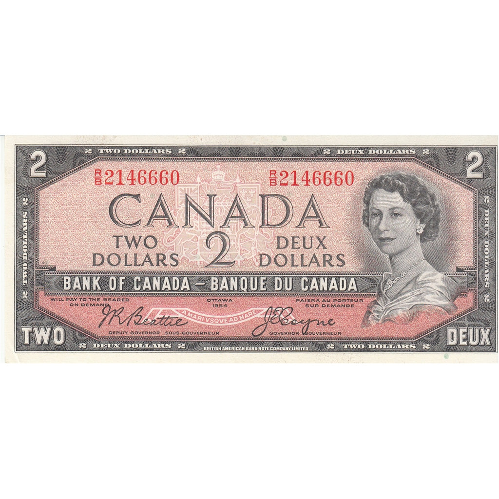 BC-38a 1954 Canada $2 Beattie-Coyne R/B, AU-UNC (AU55)