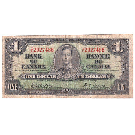 BC-21c 1937 Canada $1 Gordon-Towers, Z/L, Circ