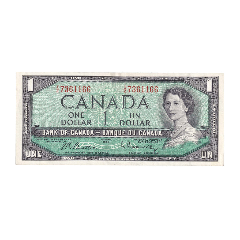 BC-37b-i 1954 Canada $1 Beattie-Rasminsky, I/Z, Extra Fine (EF40)