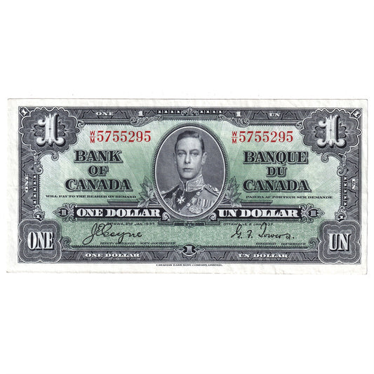 BC-21d 1937 Canada $1 Coyne-Towers, W/M, Extra Fine (EF40)