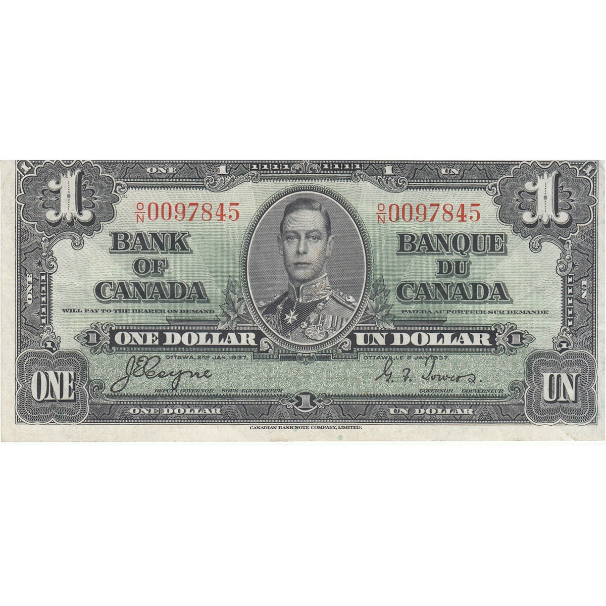 BC-21d 1937 Canada $1 Coyne-Towers, O/N, EF
