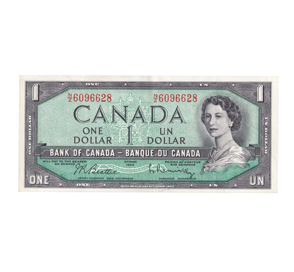 BC-37b-i 1954 Canada $1 Beattie-Rasminsky, N/Z, Extra Fine (EF40)
