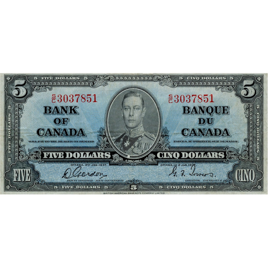 BC-23b 1937 Canada $5 Gordon-Towers, S/C, Fine (F12)