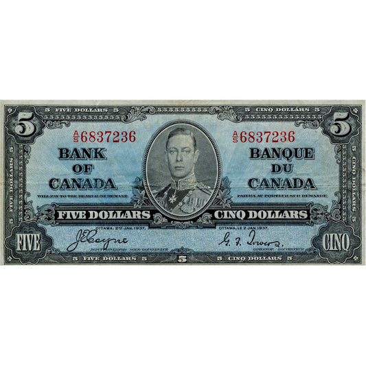 BC-23c 1937 Canada $5 Coyne-Towers, A/S, F