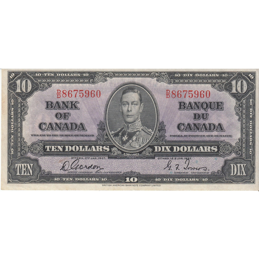 BC-24b 1937 Canada $10 Gordon-Towers, D/D, Extra Fine (EF40)