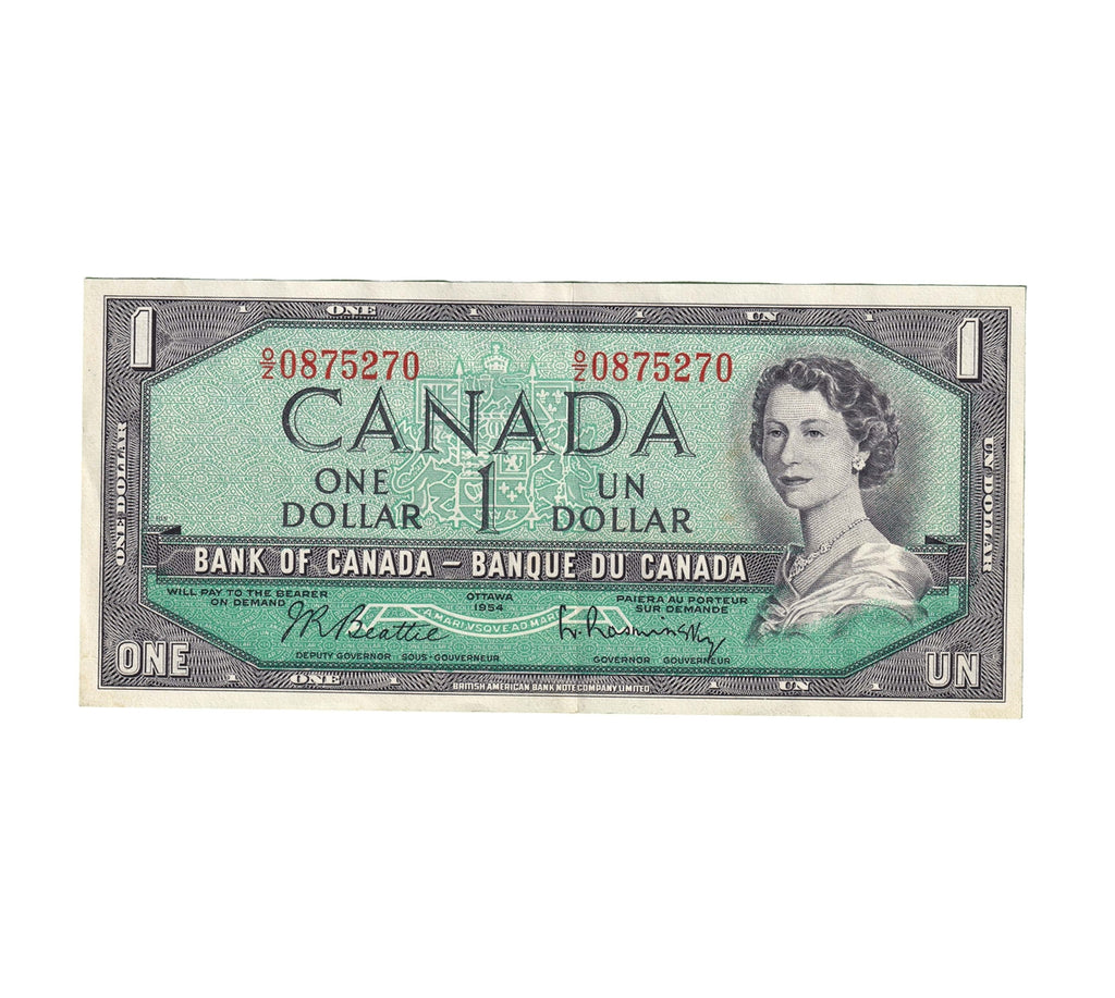 BC-37b-i 1954 Canada $1 Beattie-Rasminsky, O/Z, EF-AU (EF45)