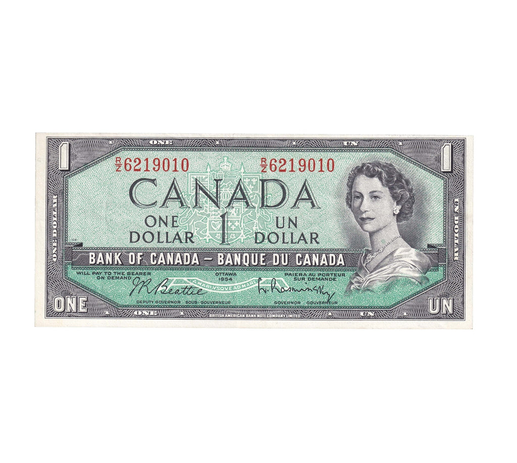BC-37b-i 1954 Canada $1 Beattie-Rasminsky, R/Z, Extra Fine (EF40)