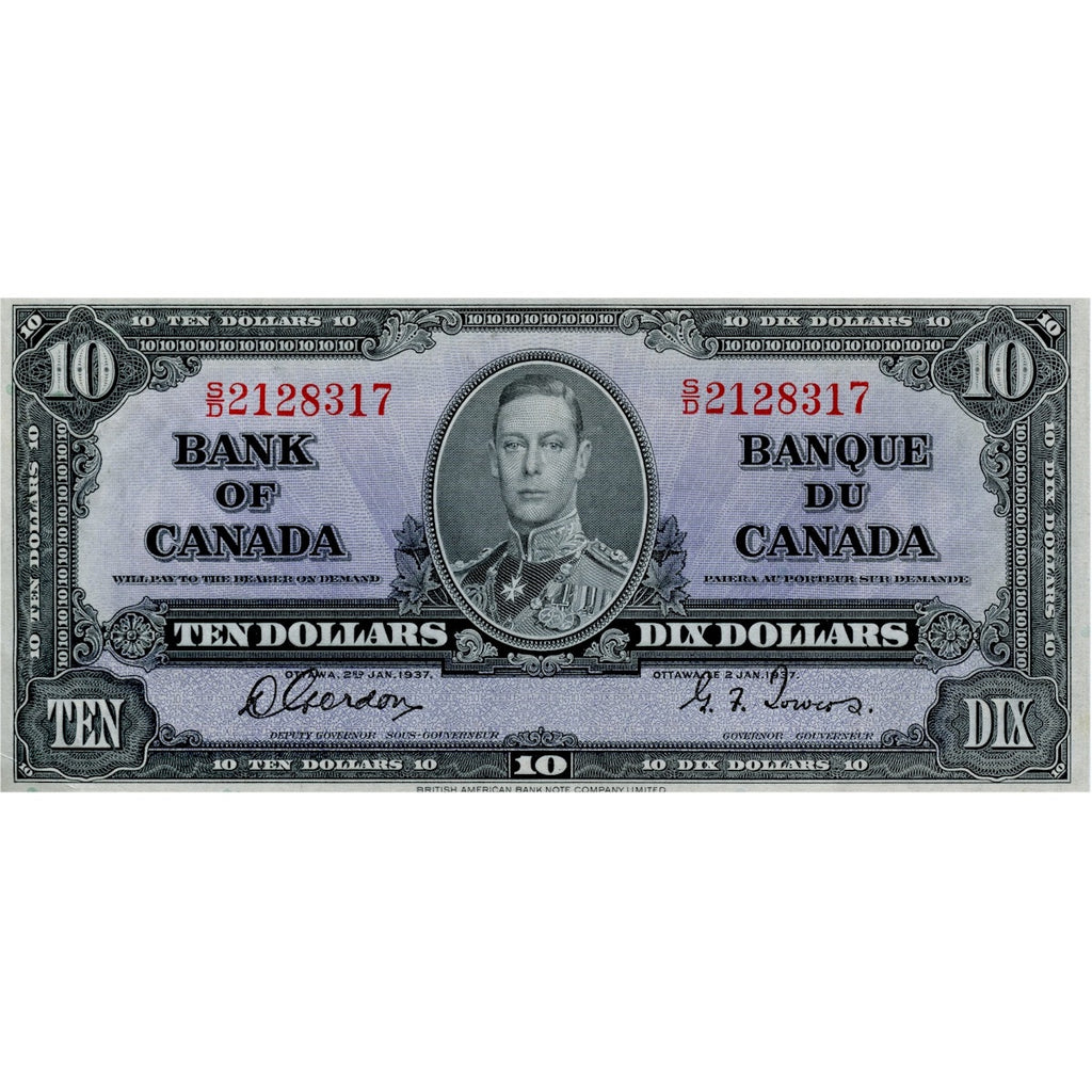 BC-24b 1937 Canada $10 Gordon-Towers, S/D, Extra Fine (EF40)