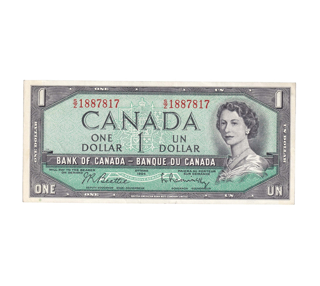 BC-37b-i 1954 Canada $1 Beattie-Rasminsky, S/Z, Extra Fine (EF40)