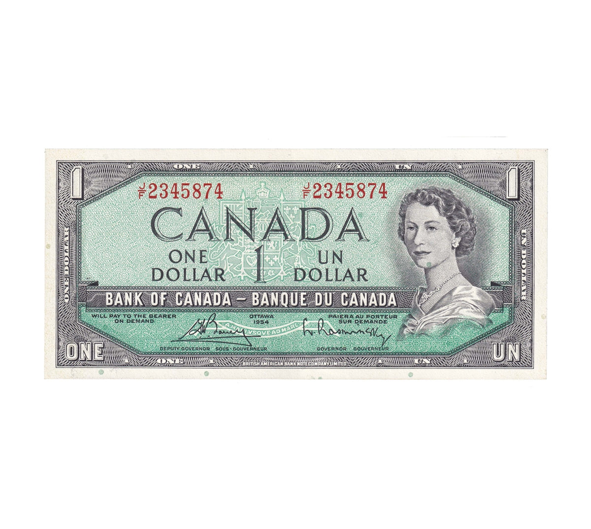 BC-37c 1954 Canada $1 Bouey-Rasminsky, J/F, EF-AU (EF45)
