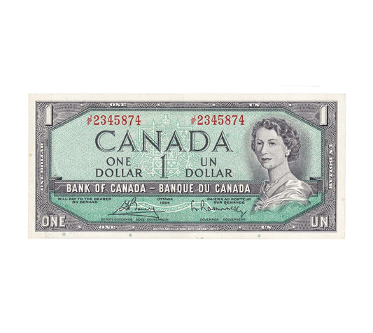 BC-37c 1954 Canada $1 Bouey-Rasminsky, J/F, EF-AU (EF45)
