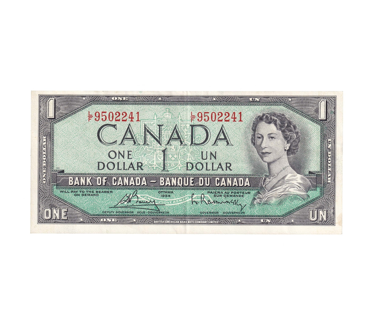 BC-37c 1954 Canada $1 Bouey-Rasminsky, L/F, Extra Fine (EF40)