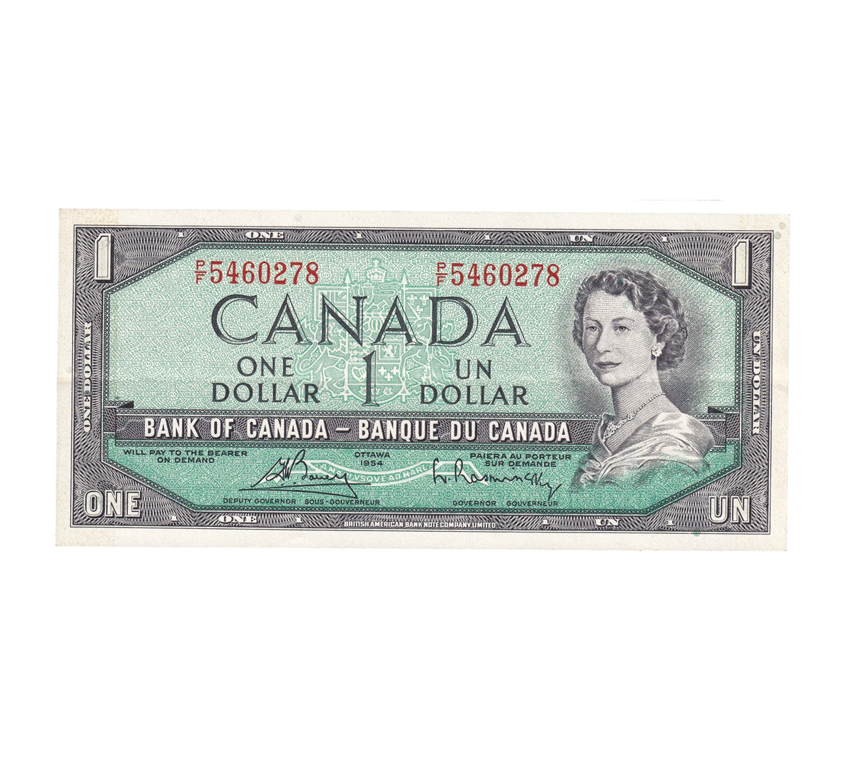 BC-37c 1954 Canada $1 Bouey-Rasminsky, P/F, EF-AU (EF45)