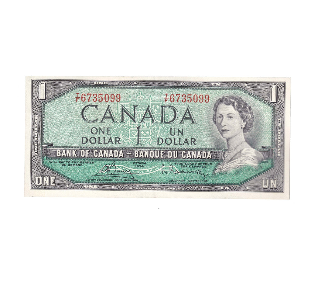 BC-37c 1954 Canada $1 Bouey-Rasminsky, T/F, EF-AU (EF45)