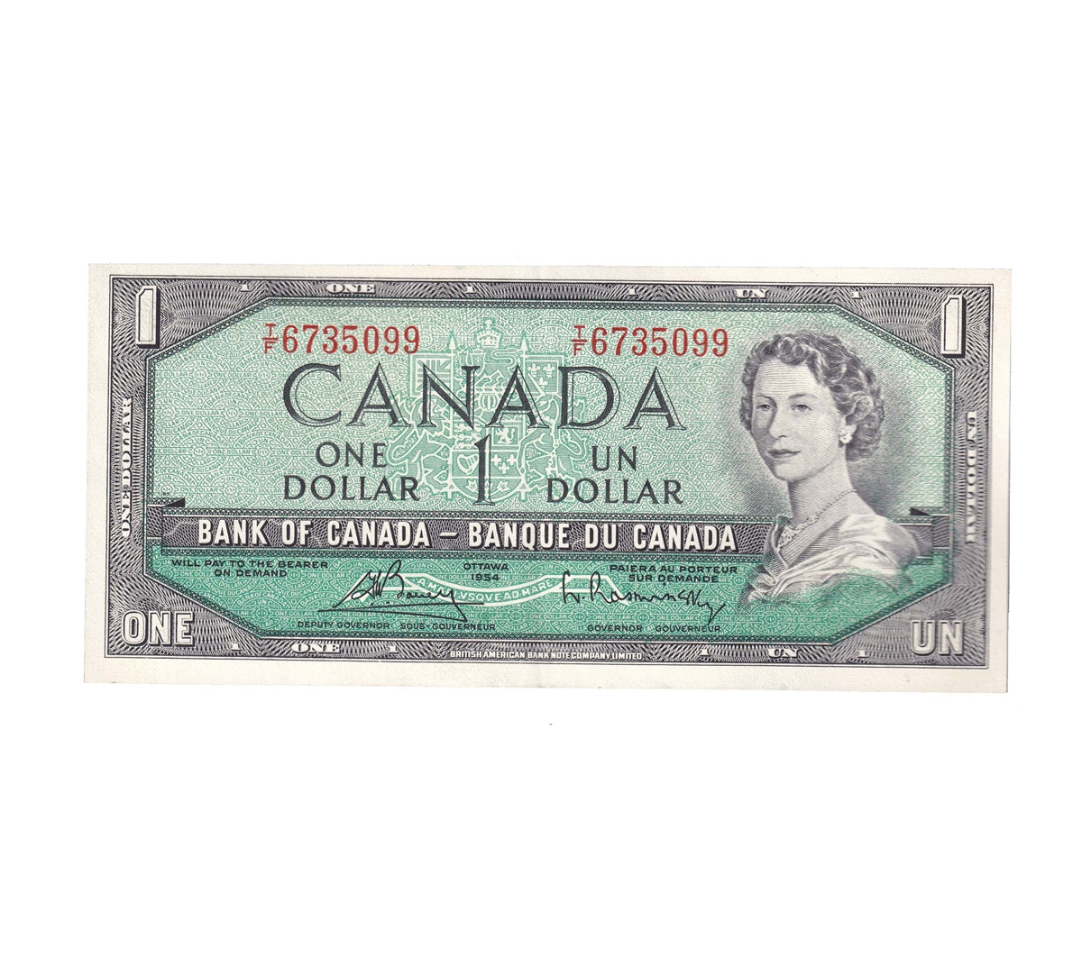 BC-37c 1954 Canada $1 Bouey-Rasminsky, T/F, EF-AU (EF45)