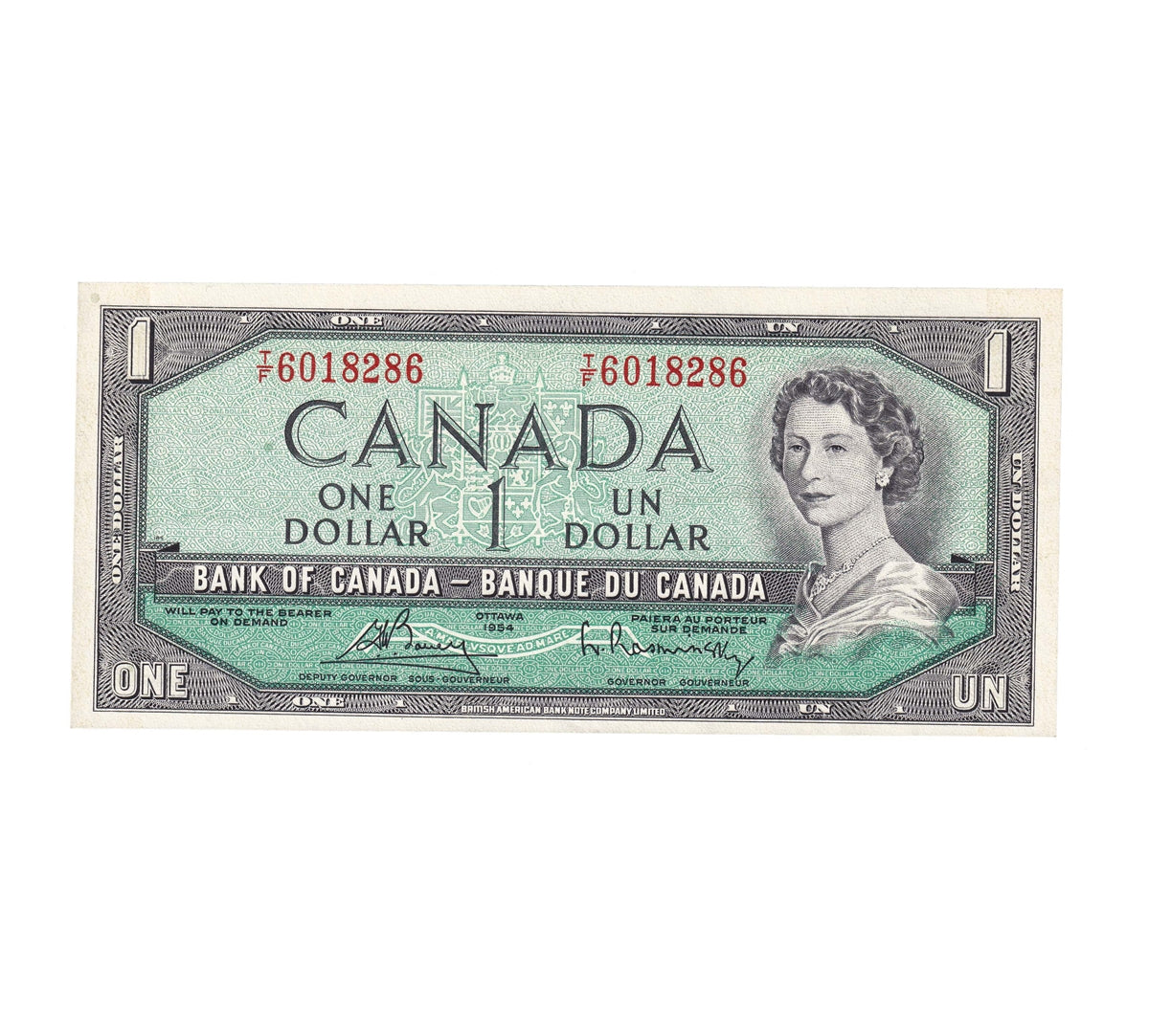 BC-37c 1954 Canada $1 Bouey-Rasminsky, T/F, Extra Fine (EF40)