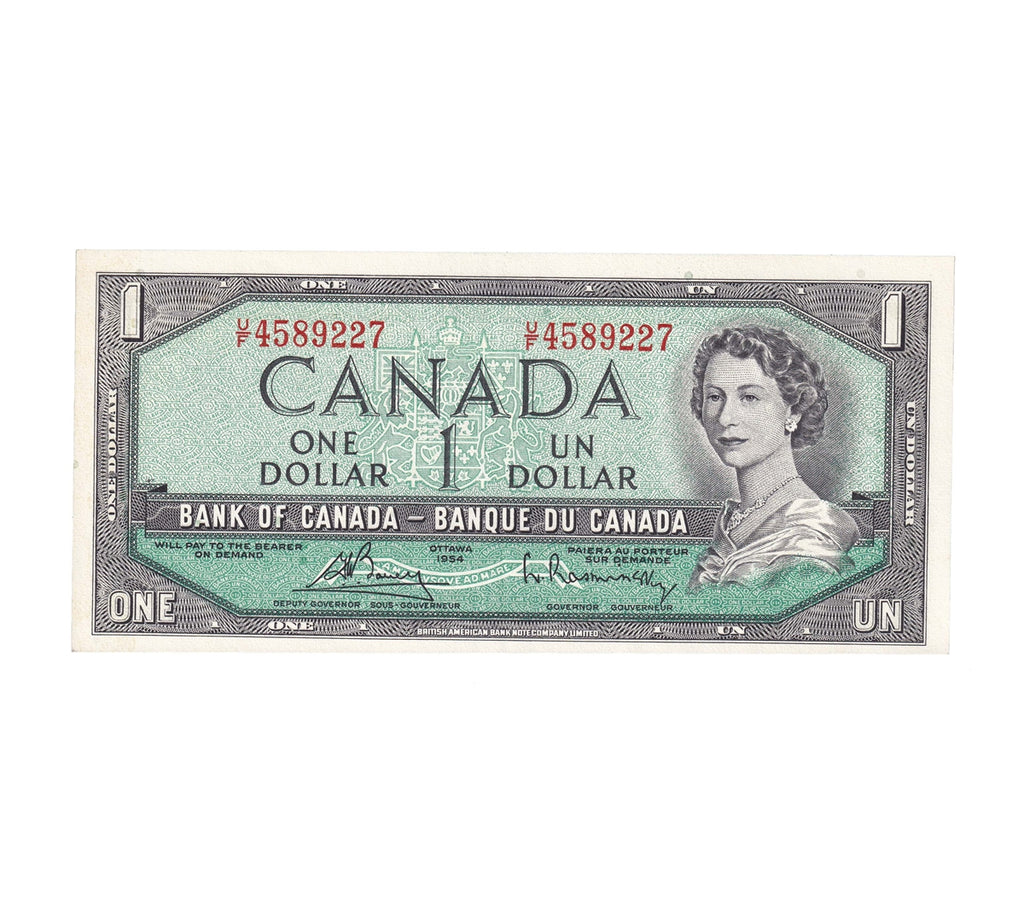 BC-37c 1954 Canada $1 Bouey-Rasminsky, U/F, EF-AU (EF45)